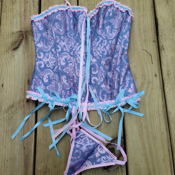 Dolls Kill Tops - Dolls Kill Pink and Blue Corset Top and thong (XL)